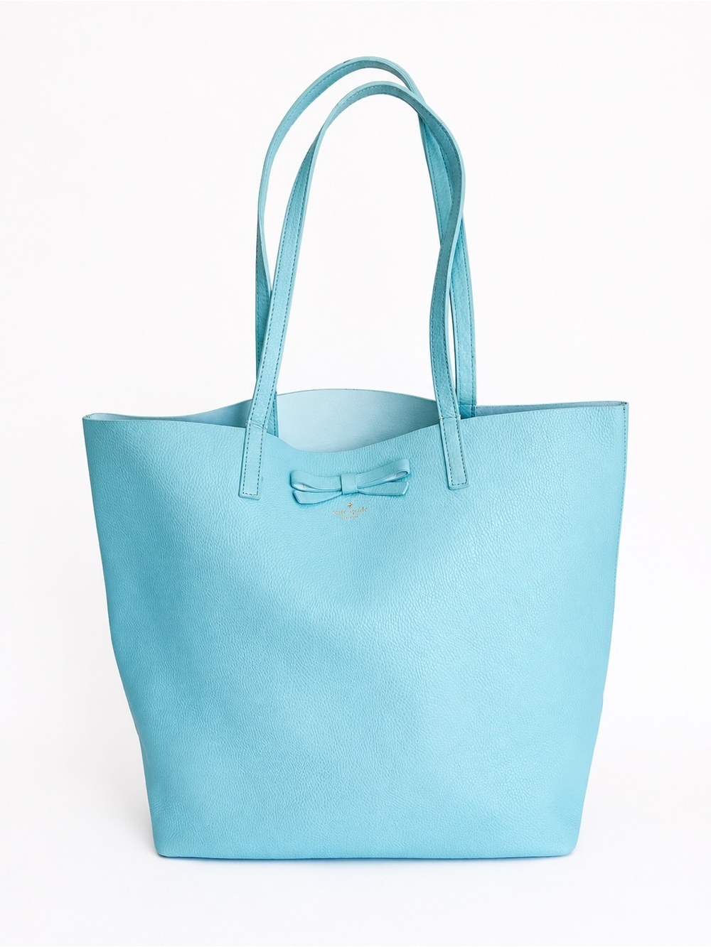 Kate Spade New York Seafoam Blue Leather Bow Tote Bag Large Shoulder Purse